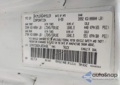 1999 Dodge Ram 2500 St z USA, uszkodzony, nr VIN 1B7KF2362XJ653436